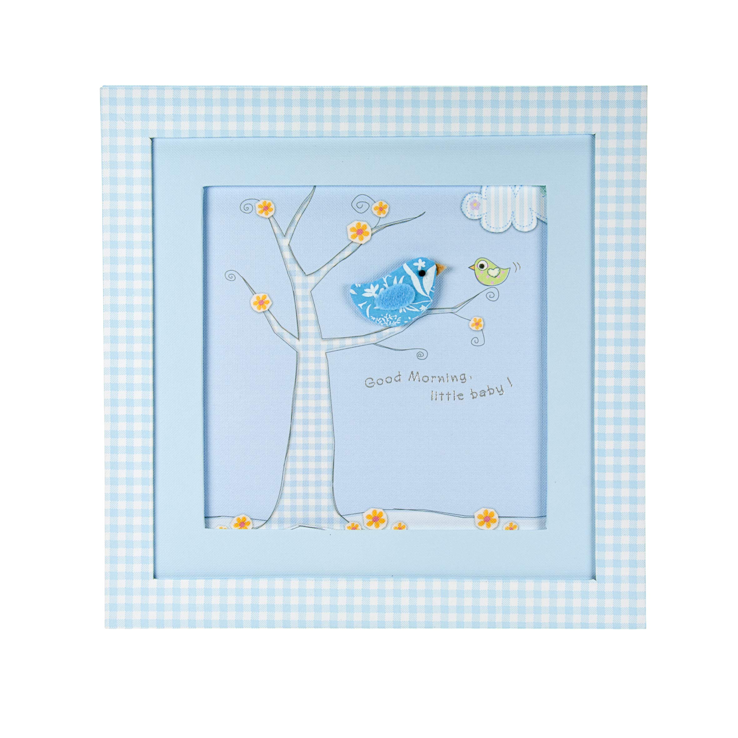 Mousehouse Gifts Picture Frame Pastel Blue Little Bird Design Wall Hanging Framed Picture for Baby Boys Nursery or Bedroom