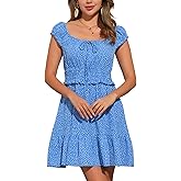 Allegra K Summer Boho Dress for Women's 2025 Smocked Ruffle Floral Dresses Cap Sleeve Tiered Mini Dress
