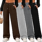 Velvelhall 4 Pack Women's Wide Leg Sweatpants Drawstring Lounge Joggers for Women Straight Pants Elastic Waist with Pockets