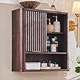 RedLemon Bathroom Wall Cabinet w/Fluted Sliding Door, Modern Medicine Cabinet with Adjustable Shelf, Curved Profile Wall Mounted Storage Organizer, Walnut