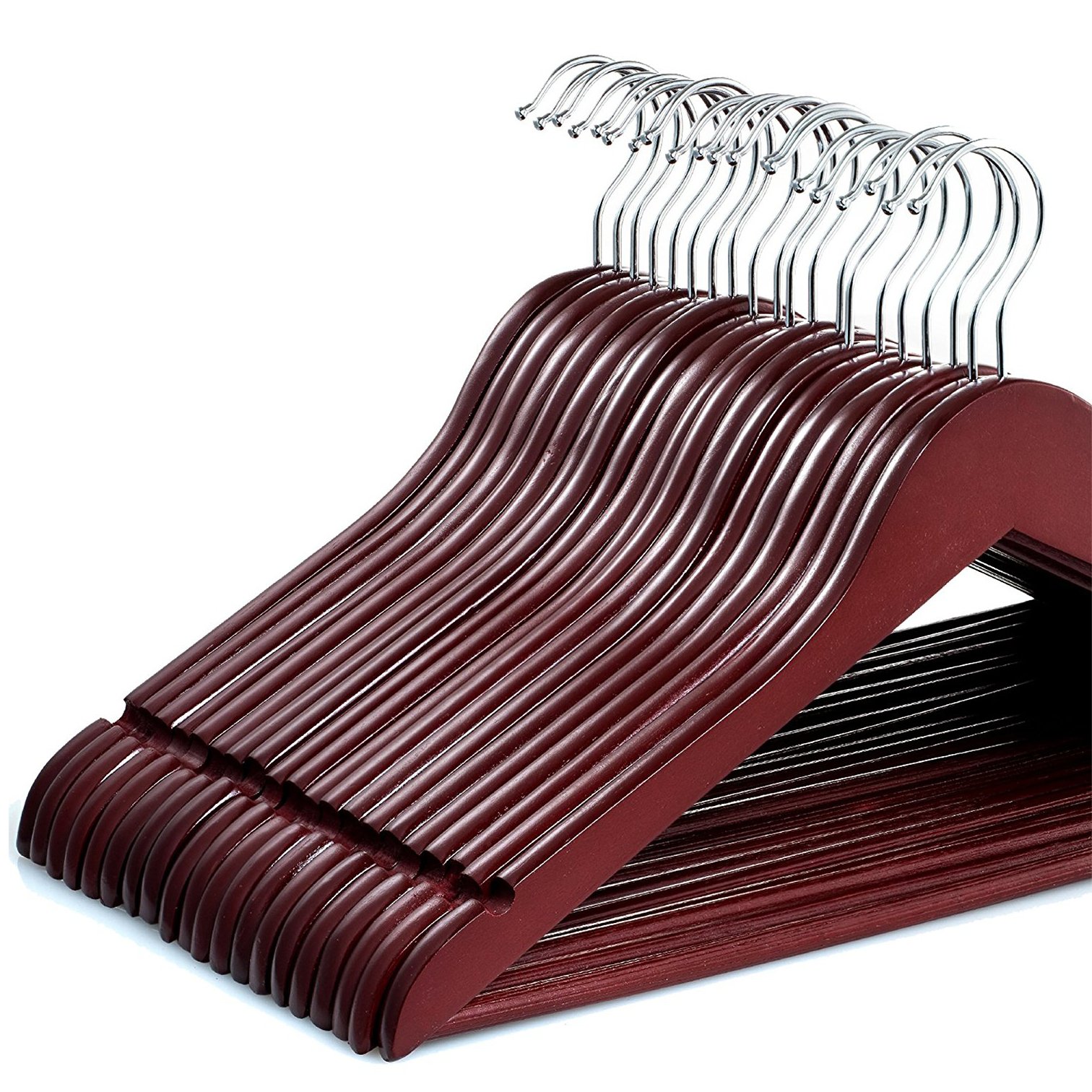 Zober Solid Cherry Wood Suit Hangers 20 Pack with Non Slip Bar