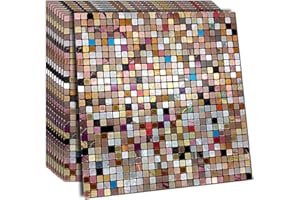 XUANINY Peel and Stick Backsplash Tiles for Kitchen, Bathroom,Fireplace,Self Adhesive Metal Aluminum Mosaic (11.81"x11.81") (10, Colorful Mix)