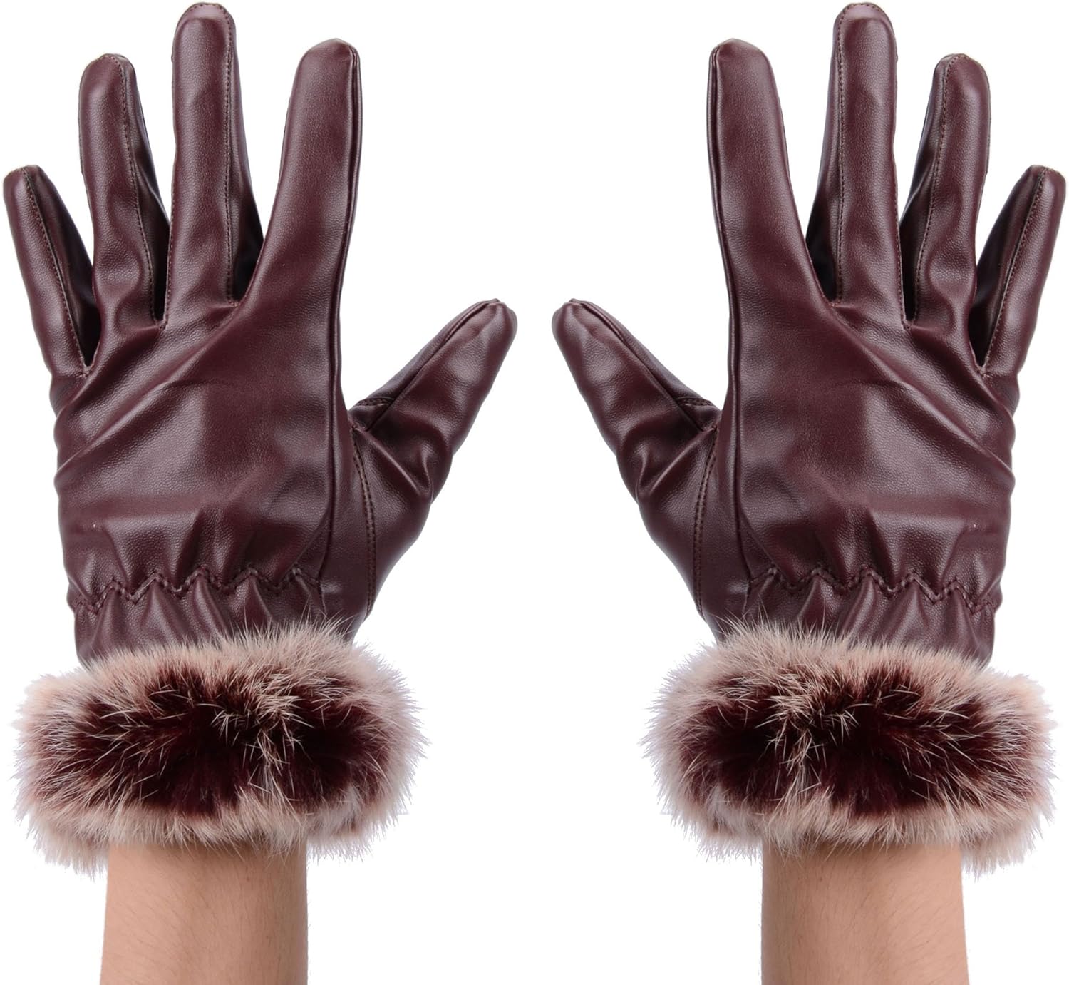 Simplicity Feminine Winter Gloves with a Fur Trim Lining, Sheepskin Leather at Amazon Women’s