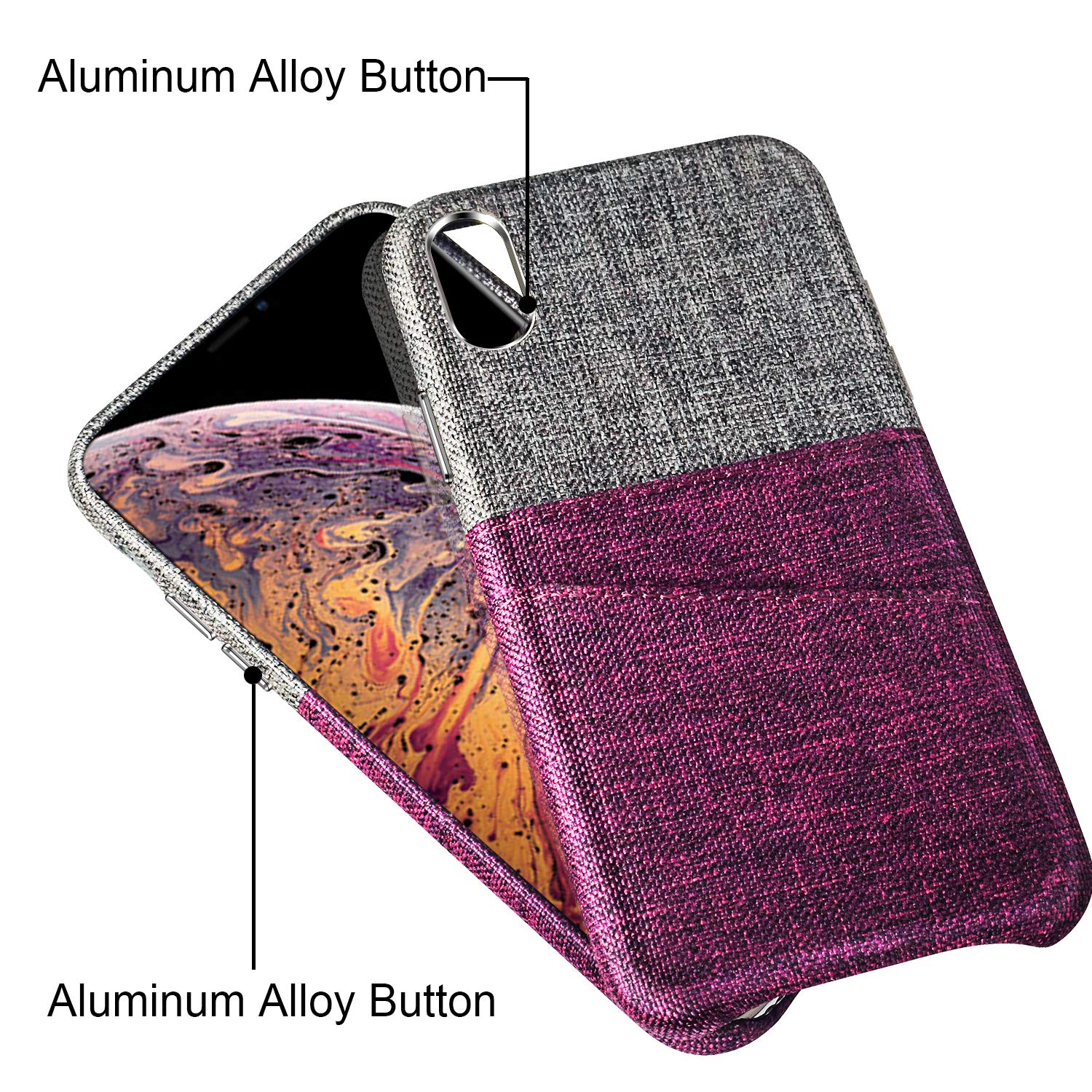 PARFASE iPhone Xs Max Wallet Case, iPhone Xs Max Case Soft Cloth Fabric Case with 2 ID Credit Card Holder Slots for Apple iPhone Xs Max 6.5 inch (Gray/Rufous)