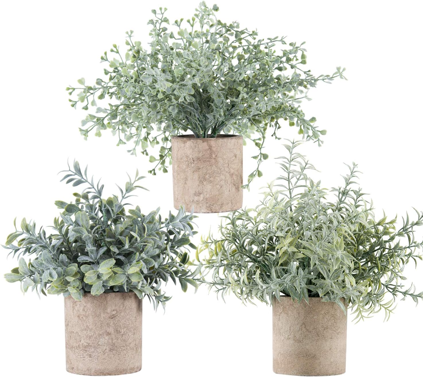 Der Rose 3 Pack Mini Potted Fake Plants Artificial Plastic Eucalyptus Plants for Home Office Desk Room Decoration -