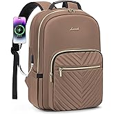 LOVEVOOK Laptop Backpack for Women 17.3 inch,Cute Womens Travel Backpack Purse,Professional Laptop Computer Bag,Waterproof Work Business College Teacher Bags Carry on Backpack with USB Port,Brown