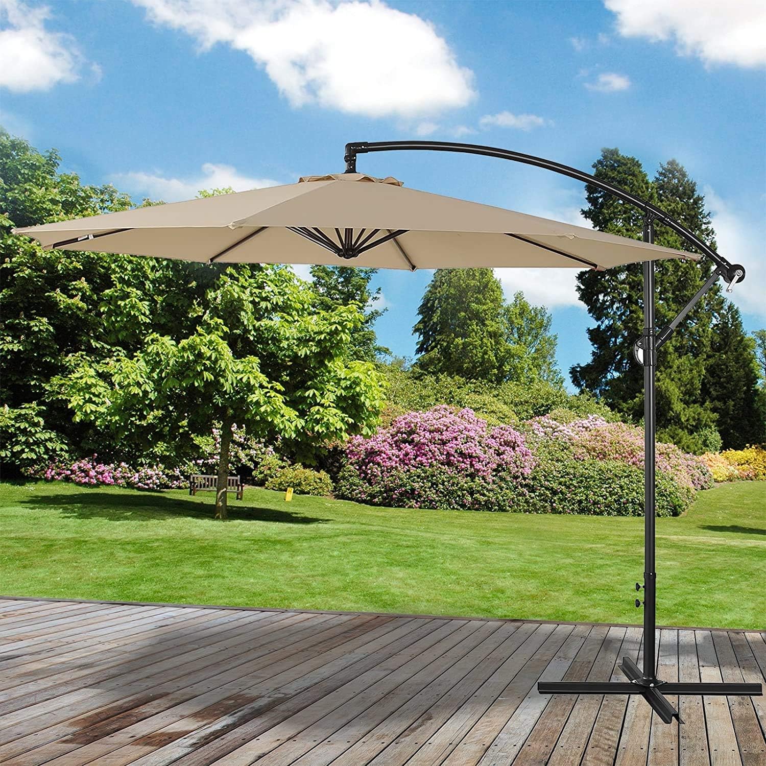 3M Cream Garden Outdoor Banana Parasol Sun Shade Patio Hanging Umbrella