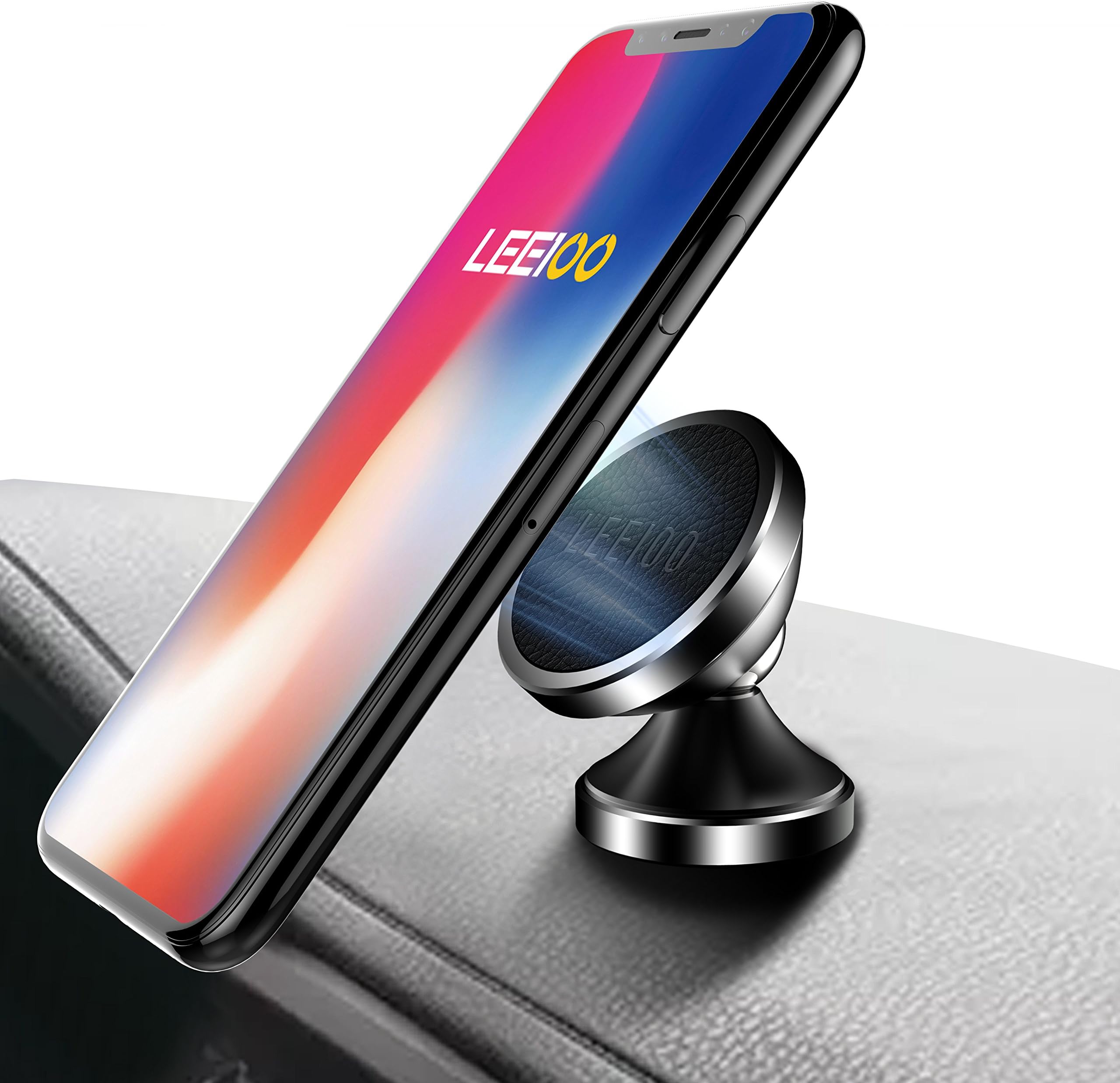 Leeioo Universal Magnetic Car Mount - Ultra-Compact 360° Rotation Phone Holder Dashboard Mount for iPhone X / 8 / 8 Plus / 7 / 7 Plus / 6s / Pixel 2 / Galaxy S8 / S7 / S6 / Light Tablets and more