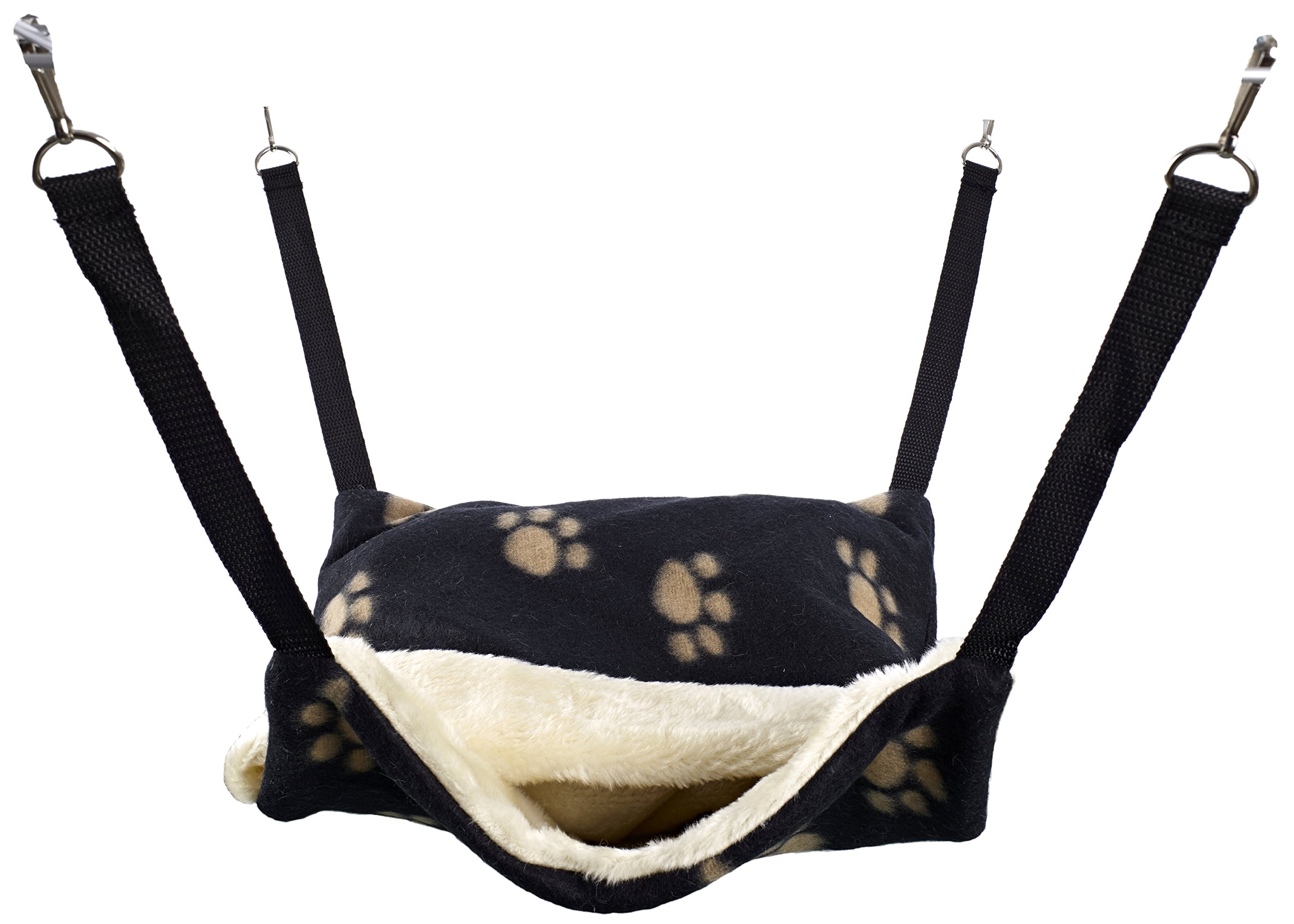 Little Friends Fluffy Lined Hammock with Pouch, Black Paw Print Black(Black Paw Print) — image 1