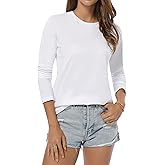 QUALFORT 100% Cotton Long Sleeve T Shirt Women Crew Neck Lightweight Tee