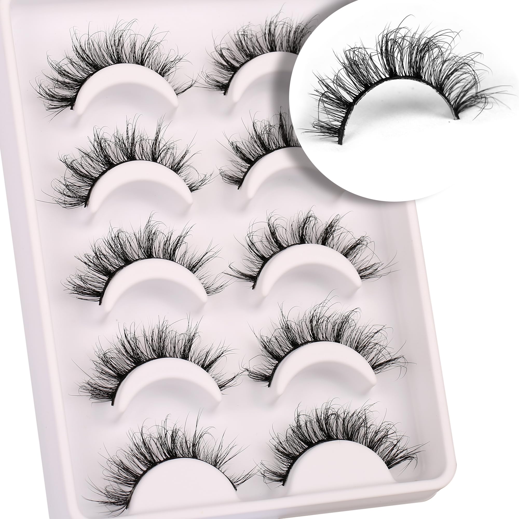 False Eyelashes Faux Mink Lashes Like Eyelash Extension Fluffy Strip Lashes D Curl Wispy Natural Look Cat Eye Lashes Pack