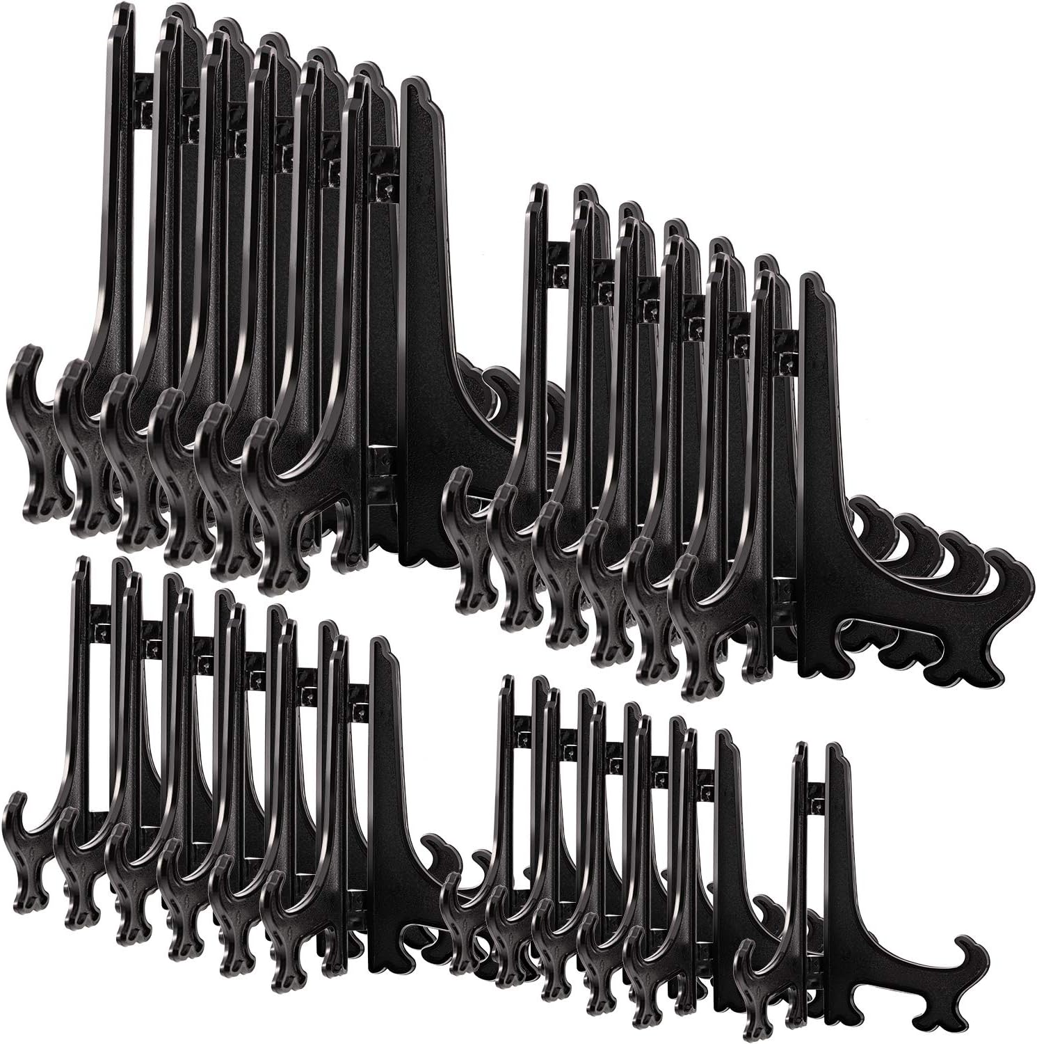 24 Pieces 3/4/5/6 inch Plastic Easel Plate Stands Holders Picture Easel (Black)
