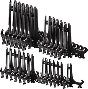 24 Pieces 3/4/5/6 inch Plastic Easel Plate Stands Holders Picture Easel (Black)