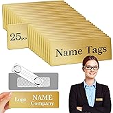 25 Pack Blank Magnetic Name Tags 304 Stainless Steel Durable DIY ID Name Badges Kit with Personalized Strong Magnet Office School Supplies 1" X 2.8" Gold