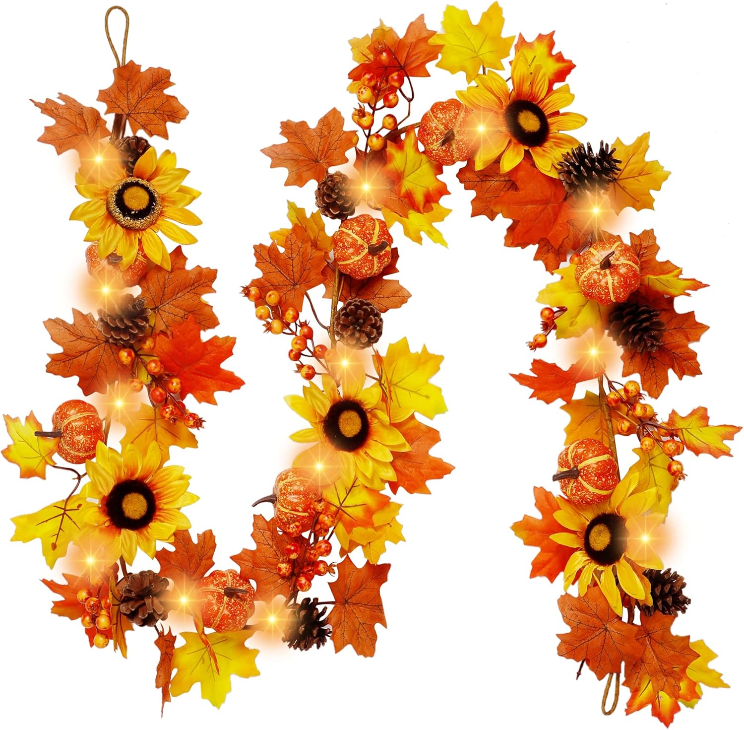 Wreaths, Garlands & Swags - winemana Fall Maple Leaves Garland 50 LED Lights Thanksgiving & Friendsgiving Decorations, 6 Ft Hanging Vine Artificial Sunflower Pumpkin Decor for Fireplace Home Doorway Party Indoor Outdoor