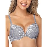 Wingslove Women's Push Up Bra Lace Comfort Padded Add 1 Cup Plunge Underwire Bras Lift Up