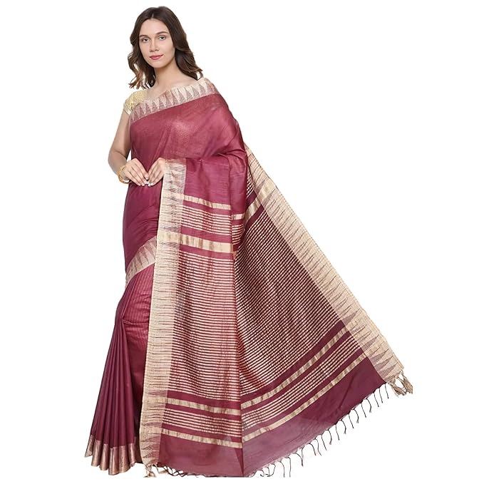 For Womens Bhagalpuri Kota Silk Maroon Saree With Plain Temple Border Running Blouse Piece