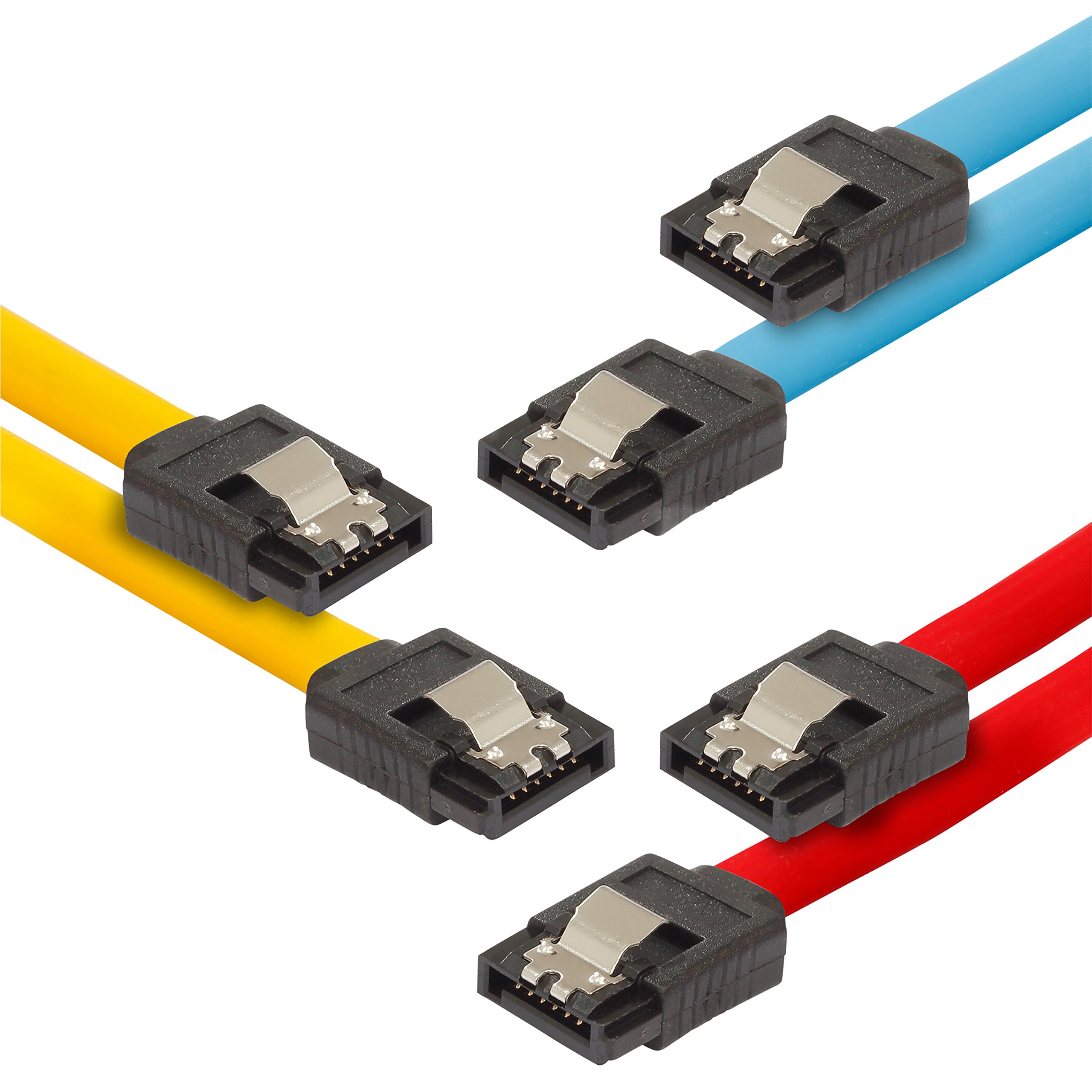 Poppstar 3x 0.5m S-ATA 3 HDD SSD cable with clip plugs straight, up to 6 Gbps, colour 1x yellow, 1x red, 1x blue