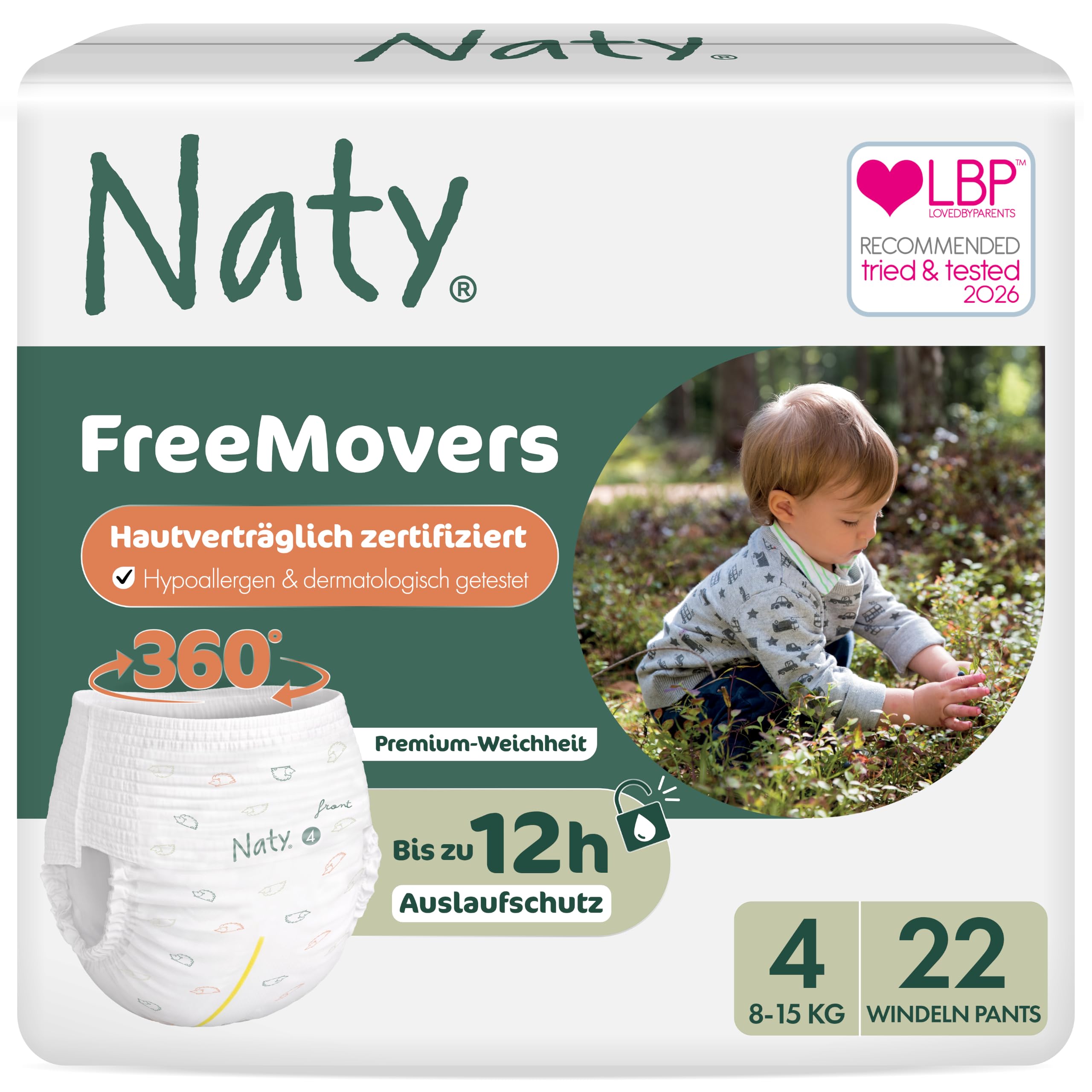 Naty FreeMovers Baby Pants Höschenwindeln, Größe 4 (8–15 kg), 22 Stück