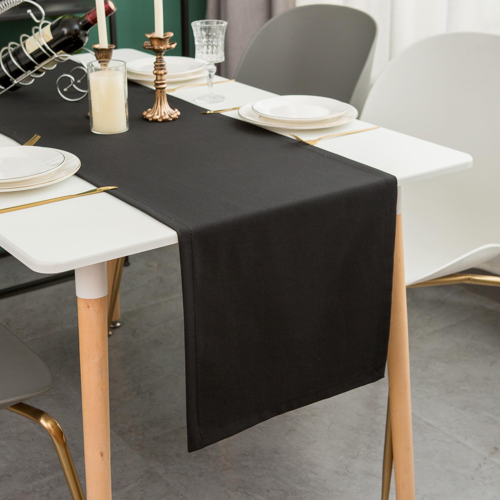 Simurq Modern Table Runner Black | Dining Table Runner with Lotus Effect | Water-Repellent & Washable Table Runners | Solid Color Table Decoration Outdoor and Indoor (Black, 30x120 cm /ca.12x47 in)