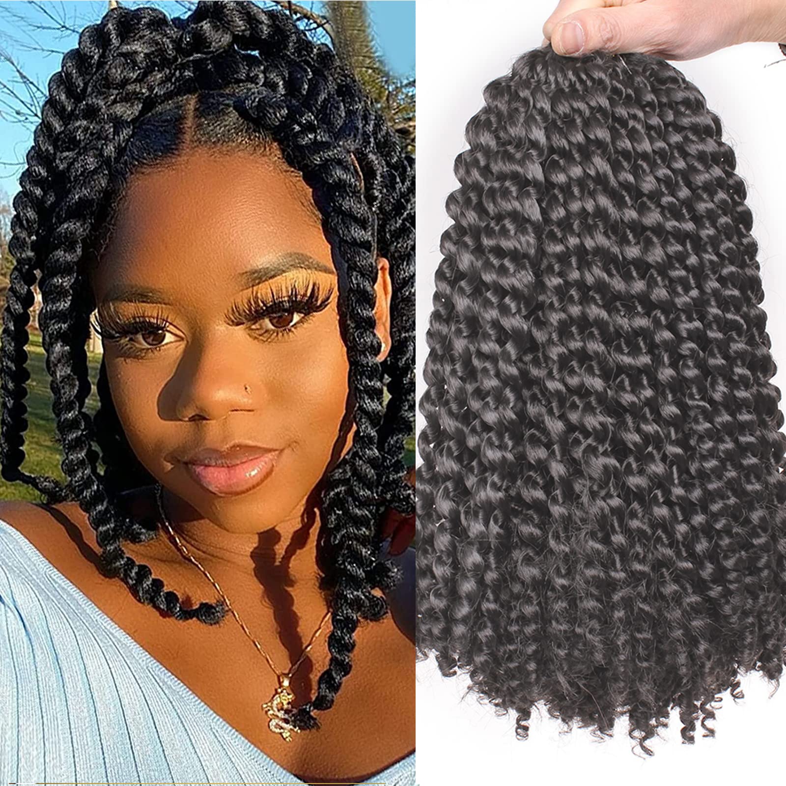 Xtrend 7 Packs Passion Twist Hair 12 Inch Water Wave Crochet Braiding Hair Bohemian Curl Passion Twist for Distressed Butterfly Locs Synthetic Braids Hair 18strands/pack 2#