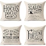 MFGNEH Hocus Pocus Halloween Pillow Covers 18x18 Set of 4,Halloween Decorations Witches Brew Cotton Linen Cushion Covers,Hall