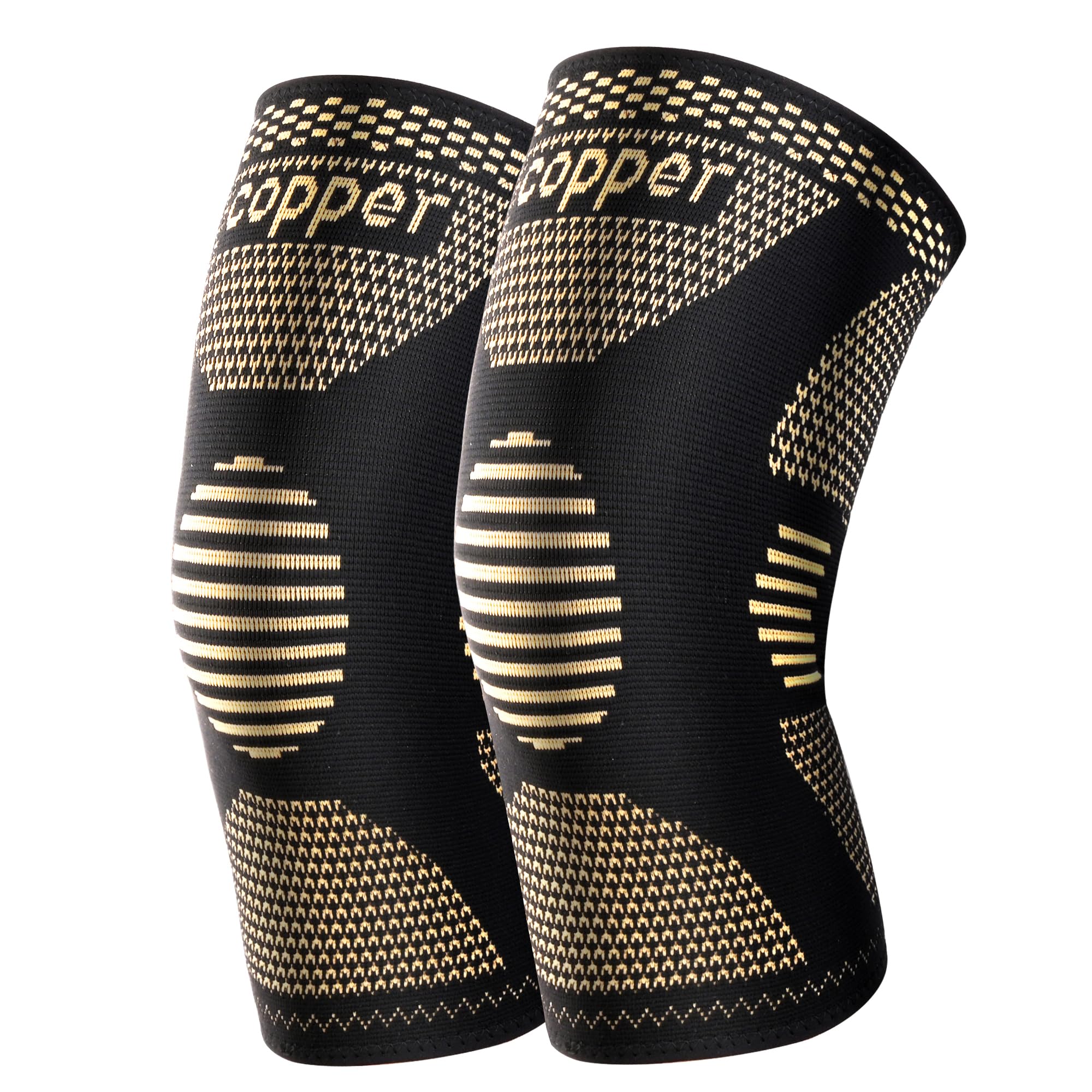 Photo 1 of (large) HVW Copper Knee Brace for Women Men, 2 Pack Knee Braces for Knee Pain, Knee Support Compression Sleeve for Meniscus Tear, ACL & Arthritis Pain Relief
