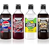 Sodastream Pepsi Wild Cherry Zero, MTN Dew Code Red Zero, Starry Zero &amp; Mug Root Zero New Pour Bottle, Variety Pack Drink Mix for Sparkling Water Makers, Sugar Free Soda Syrup, Control Your Fizz with Sodastream Flavors, 4 x 14.9 Fl Oz (440ml) Makes about 96 Drinks Per Pack.