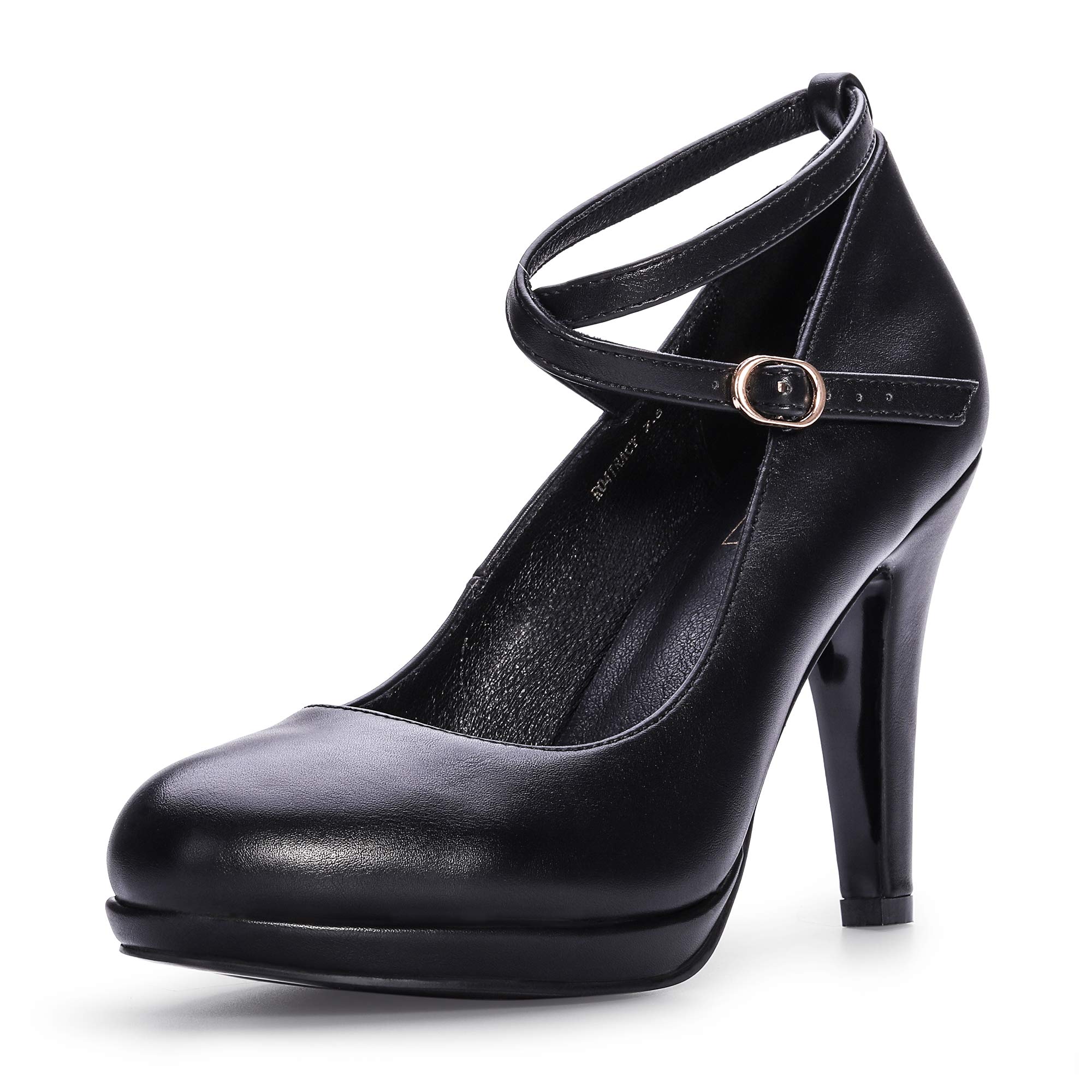 IDIFU Women's Tracy Platform High Heels Closed Toe Pumps Strappy Cross Ankle Strap Shoes for Casual Work Wedding