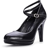 IDIFU Women's Tracy Platform High Heels Closed Toe Pumps Strappy Cross Ankle Strap Shoes for Casual Work Wedding