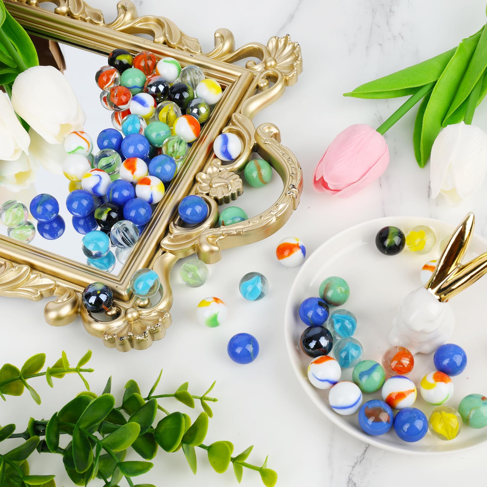 LovesTown 160PCS Glass Marbles Bulk, for Kids Marble Run Games, 5/8inch, Mixed Color