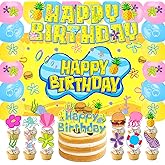 42pcs Yellow Cartoon Birthday Party Decorations Includes Cake Toppers,Cupcake Toppers, Banner, Backdrop, Balloons - Cartoon Theme Party Supplies Set for Baby Shower
