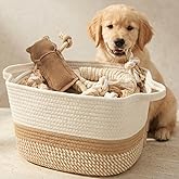 Stylish Cotton Rope Storage Basket For Dog Toys, Magazines or Books - The Perfect Woven Bin with Handles For Everyday Organization Reduces Clutter in Your Rooms - A Decorative Gift & Storage Box