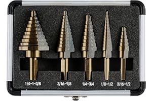 Zkaybb Step Drill Bits, 5PCS HSS Titanium Step Drill Bit Set, 50 Sizes High Speed Steel Step Bits for with Aluminum Case