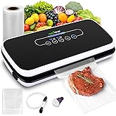 NutriChef Automatic Food Vacuum Sealer, Electric Air Sealing Preserver System for Dry and Moist Foods, LED Control, Strong Suction, Includes Bags, Wine Stopper Cork, and Air Suction Hose, 14”x6”x3”