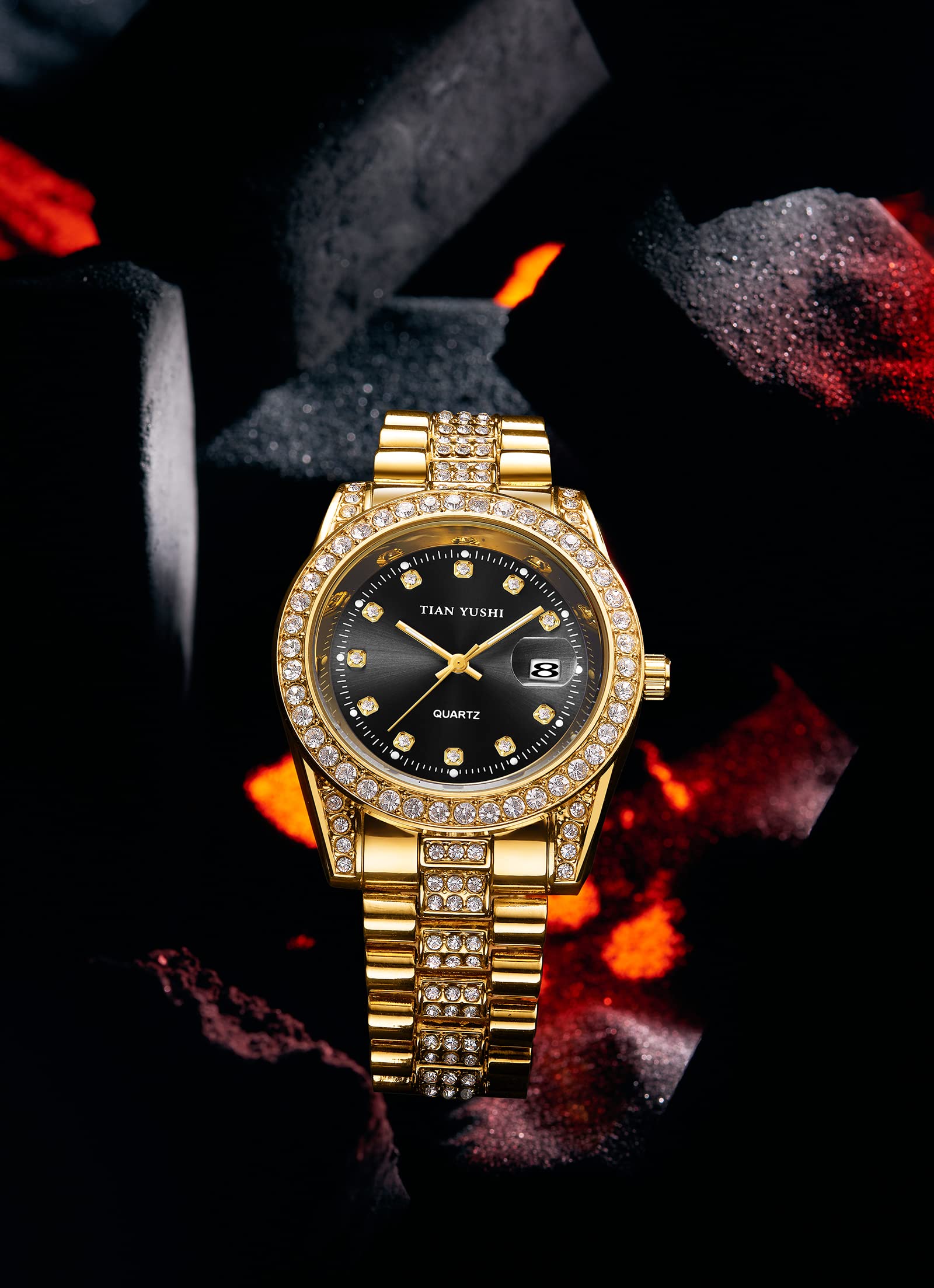 DROCUAMGOYA Men Women Diamond Watch Stainless Steel Quartz Analog Casual Dress Wristwatch Crystal Bezel Dial Couple Watch