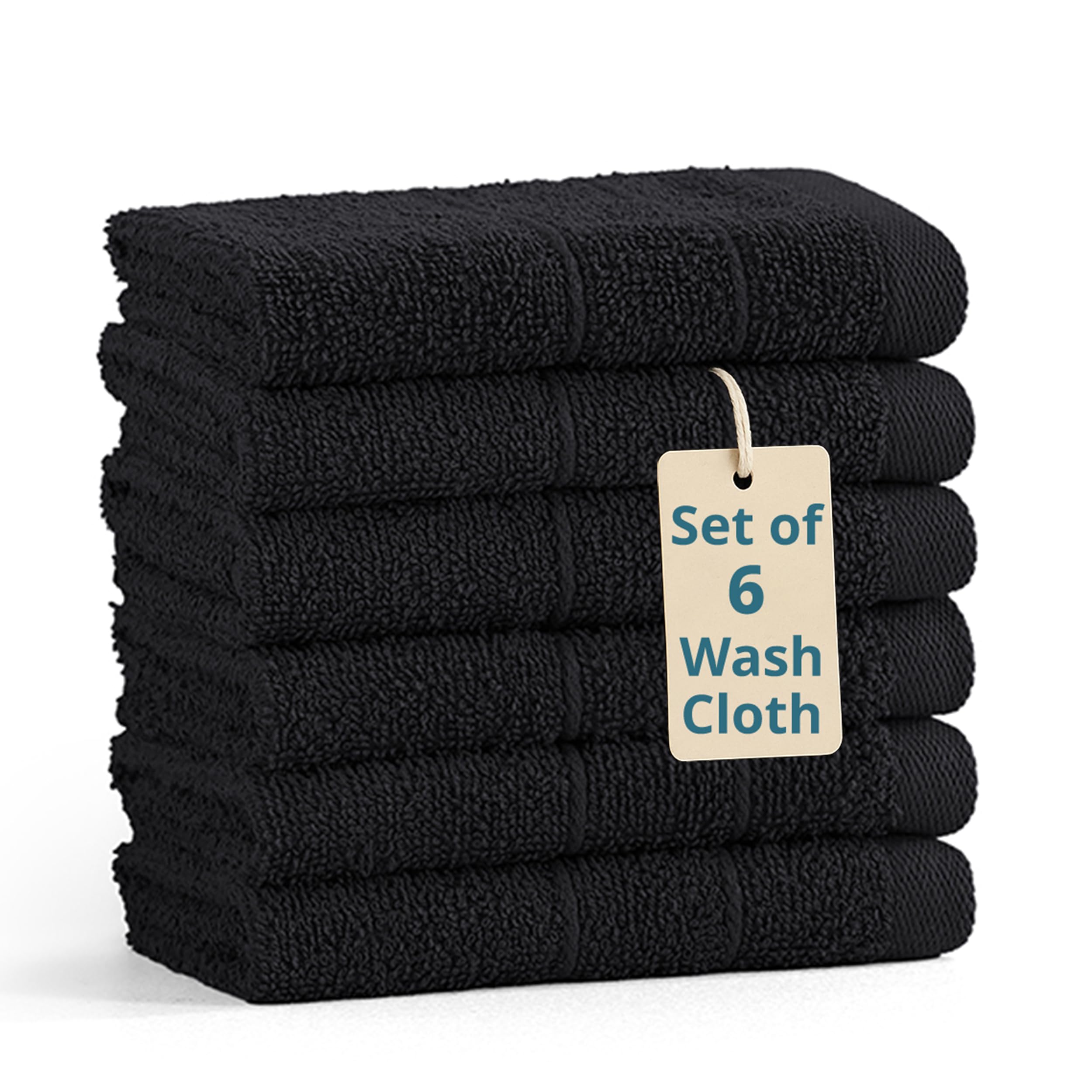 Casa Platino Washcloths 6 Pack - 100% Ringspun Cotton Washcloths - 13"x13"- Soft Textured, Well Stitched, Lightweight Towel - Absorbent & Durable - Perfect for Daily use - Black Wash Cloths