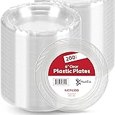 Munfix 200 Clear Plastic Plates Set - 6 Inch Disposable Dessert Plates, Bulk Pack for Party BBQ, Picnic, Parties, Travel and Events, Microwavable Recyclable