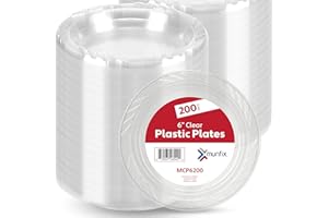 Munfix 200 Clear Plastic Plates Set - 6 Inch Disposable Dessert Plates, Bulk Pack for Party BBQ, Picnic, Parties, Travel and Events, Microwavable Recyclable