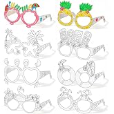 32Pcs Summer Craft Coloring Glasses Bulk Hawaiian Luau Art Craft for Kids | Beach Pool Theme DIY Paper Party Glasses Decor Kit for Teacher Students Classroom Activities Camp Project Party Favors