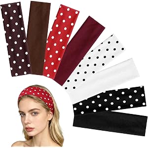 CWJCYTNSN 8 Pack Vintage Polka Dot Headbands for Women Elastic Non-Slip | Soft Stretch Fabric, Breathable Moisture-Wicking, S