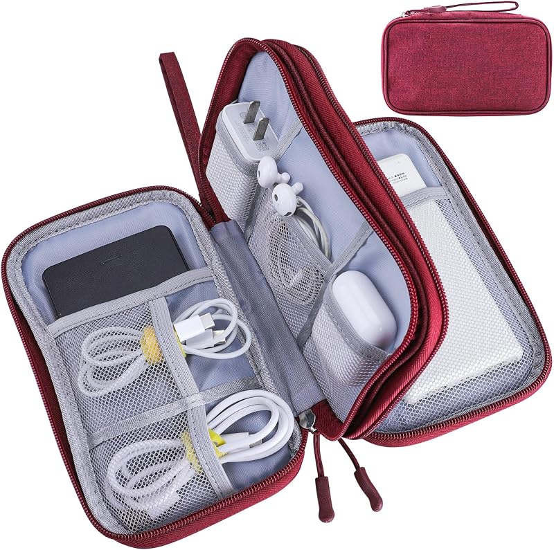 Teskyer Travel Organizer Bag Electronics Organizer Waterproof 8.5 x 5 Wine Red