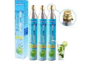 GreatWhip Threaded 60L CO2 Exchange Cabonation Cylinders, CO2 cartridges Gas Canister Refill Compatible for Sodastream (Screw-In), Set of 3