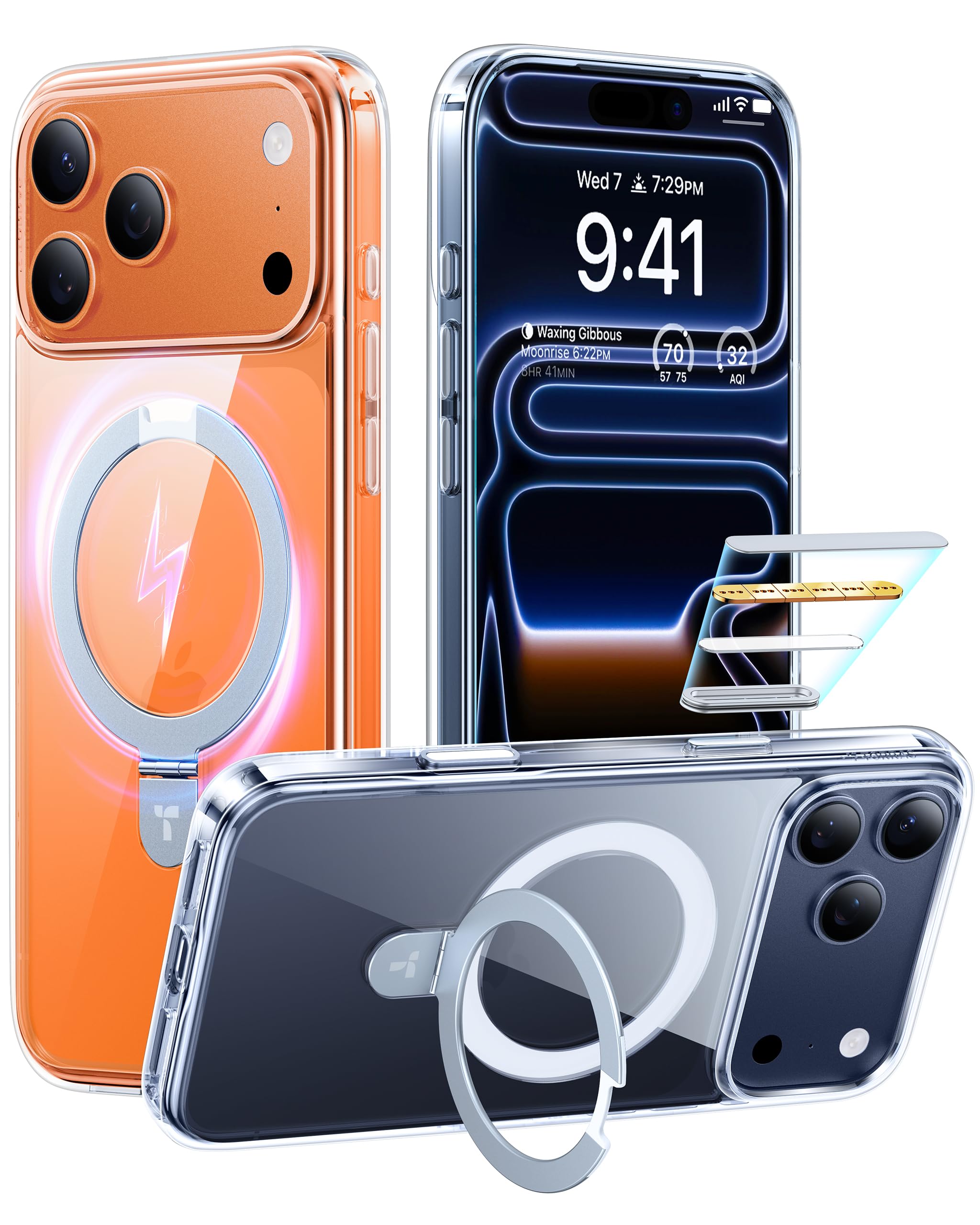 Photo 1 of TORRAS Ostand Magnetic for iPhone 17 Pro Case Clear, Fit for MagSafe, 3X Military Drop Protection, Camera Control, Slim Phone Case for iPhone 17 Pro with Kickstand, Anti Yellowing Cover 6.3", Clear