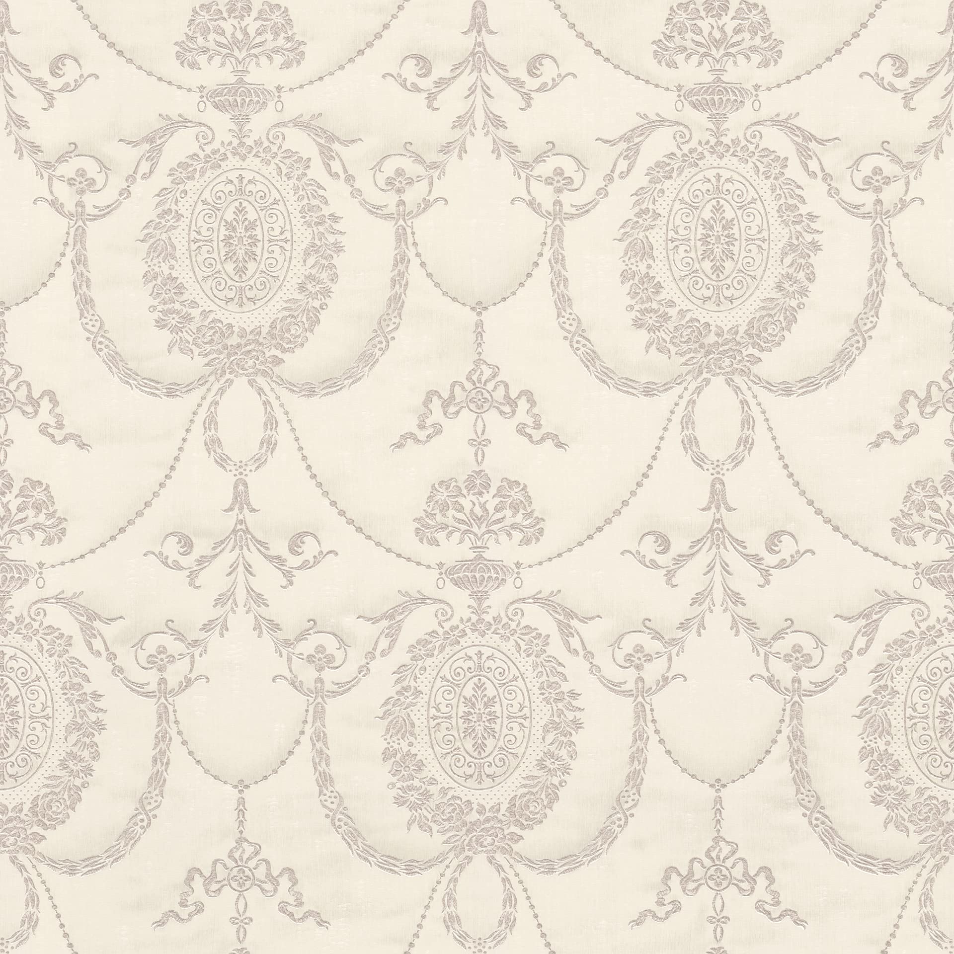 Rasch 532104 Non-Woven Wallpaper in Cream/White with Ornaments in Baroque Style from The Trianon XII Collection - 10.05 m x 0.53 m (L x W)