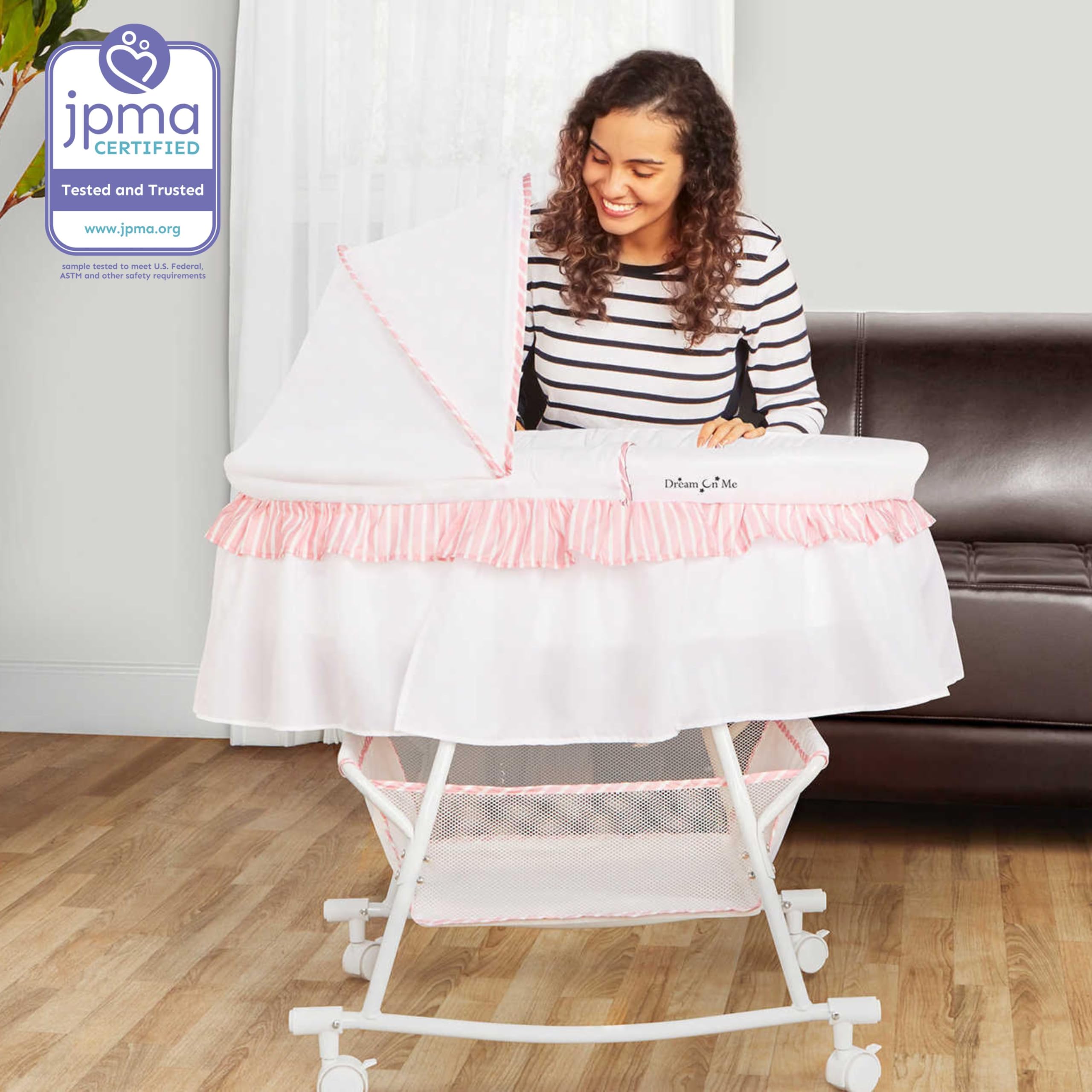 Dream On Me Lacy Portable 2in1 & Cradle in Pink and White