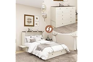 WonderWard Queen Murphy Bed Cabinet with Charging Station for Guest Room, White Hideaway Murphy Bed Queen with Storage Drawer and Headboard for Bedroom, Size 84" Lx60 Wx44 H (Mattress NOT Included)