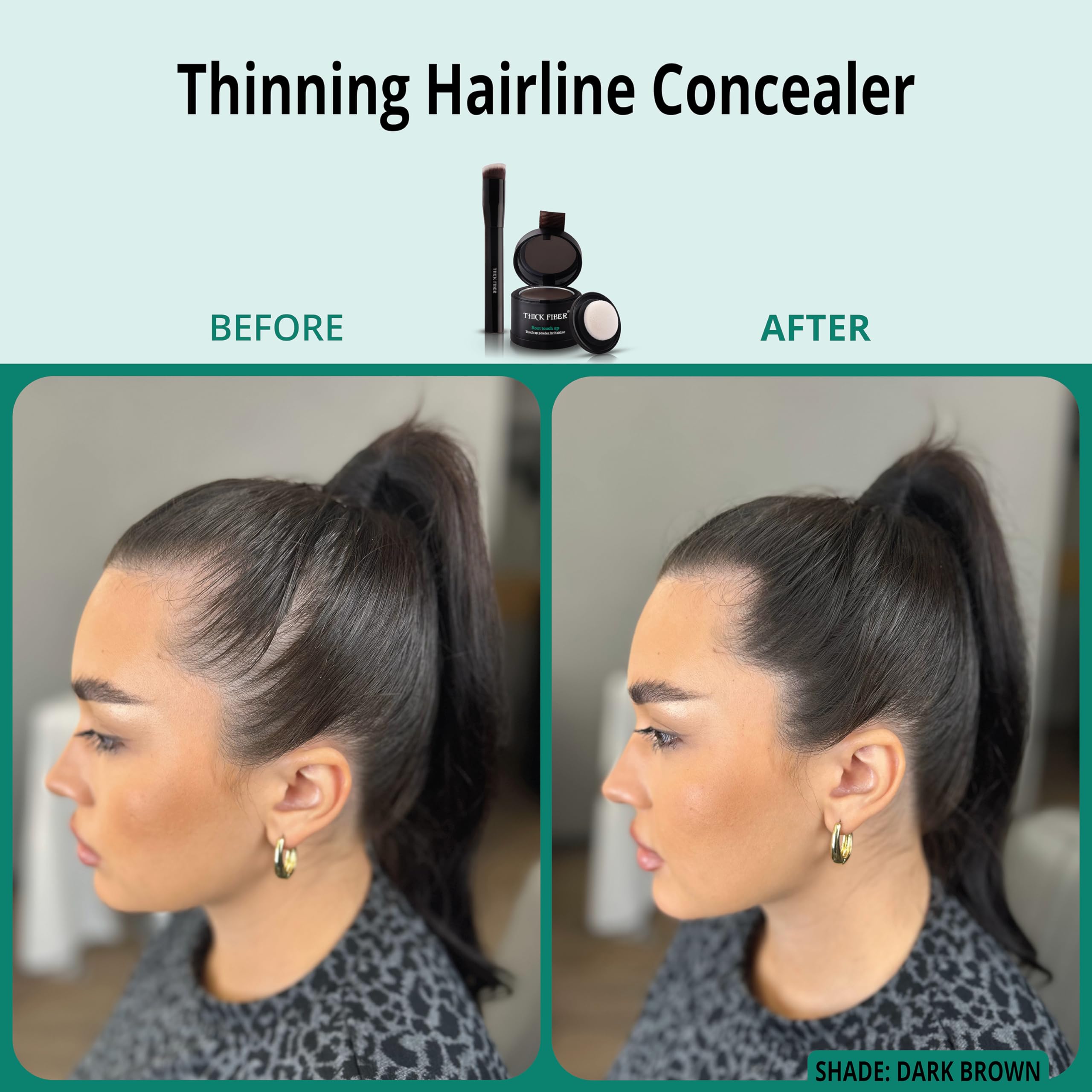 THICK FIBER Root Touch Up Powder - Water & Sweat Resistant Hair Loss Concealer Set for Thinning Hair Women, Includes Brush (Dark Brown)