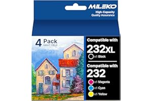 MILEKO 232XL Ink Cartridges Combo Pack Remanufactured Replacement for Epson 232 Ink Cartridge for Epson 232 232XL 232 XL T232 to use with Epson XP-4205 XP-4200 Workforce WF-2930 WF-2950 Printer (4 Pack