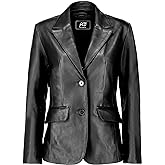 Jild Classic 2-Button Lambskin Leather Blazer Women - Casual Coat Long Sleeves Suit Style Leather Jacket Women